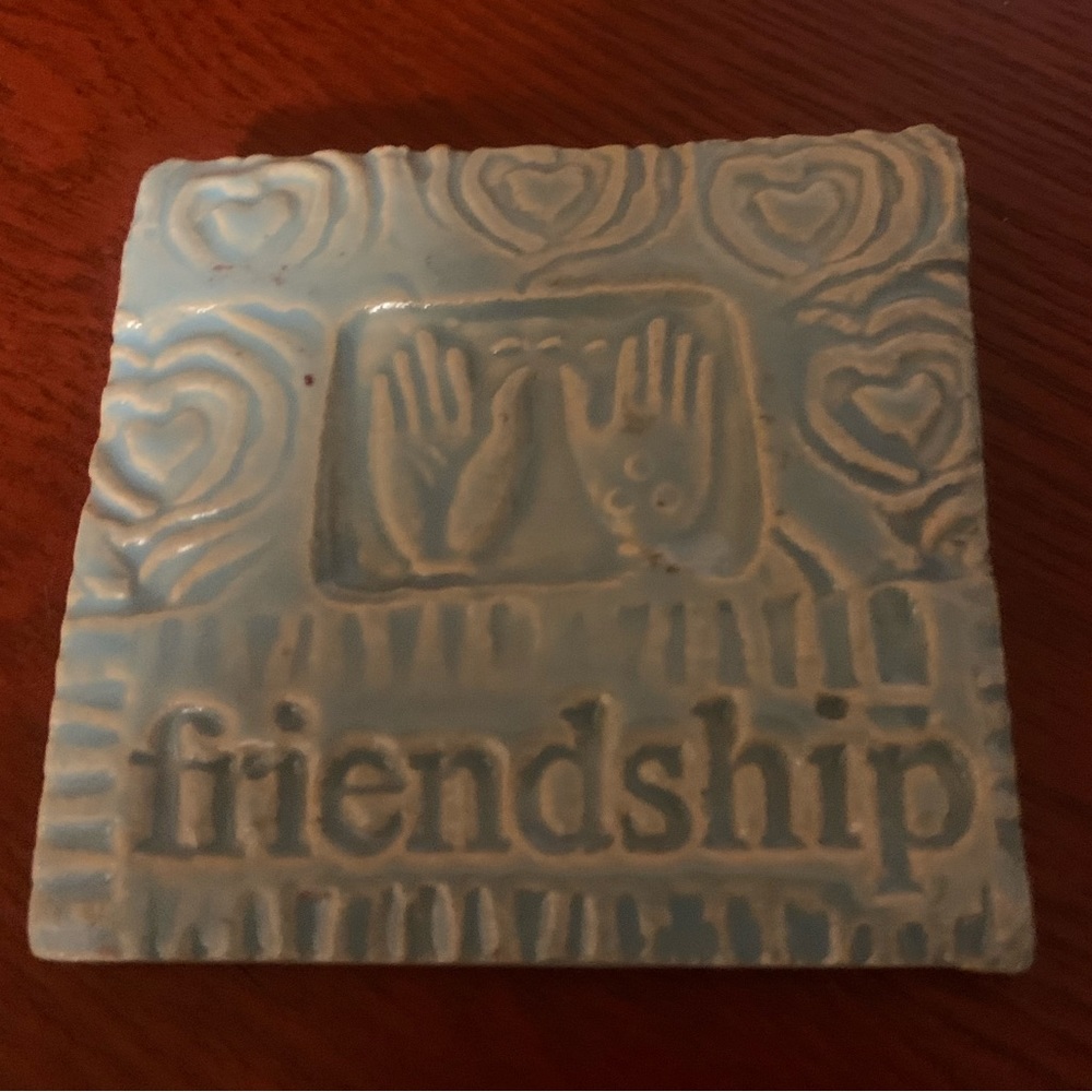 Wardell Pottery Saugerties, NY Handmade Imprinted Square Design "friendship"Tile